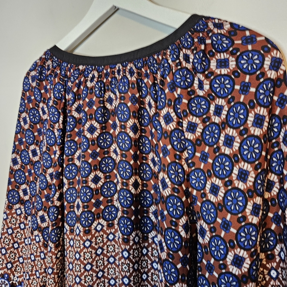 Zac & Rachel Women's Patterned Top Blue Brown Boho Lightweight Tunic Blouse - Picture 7 of 10